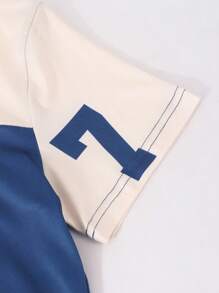 2pcs/Set Tween Boy Vintage American Style Contrast Color Block Numeral Print T-Shirt And Shorts Set - Royal Blue - View 5