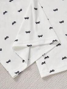 SHEIN 多件套女士蝴蝶结和蕾丝印花吊带背心短裤和长裤睡衣套装 - 白色 - 查看 6