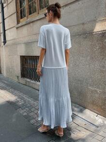 DAZY Women's Mesh Patchwork Loose Straight Casual Short Sleeve Summer Vacation Dress Women Pleated Summer Modest Dress Maxi Dress - White - View 3