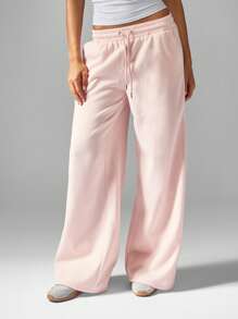 MISSGUIDED Quần dài ống rộng thoải mái, có dây rút, in họa tiết số, mặc nhà, mặc nhà mùa thu đông, mặc thoải mái, mặc dạo phố, ấm áp - Hồng - Xem 1