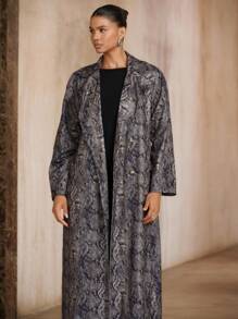 Avenne Women's Vintage Snake Skin Print Lapel Collar Double-Breasted Long Windbreaker Jacket, Fashion Casual Commuting Coat Fall Winter Cloth For Women