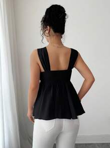 Elenzga Women's French Style Heavily Embroidered Mesh Insert Sleeveless Blouse - Black - View 2