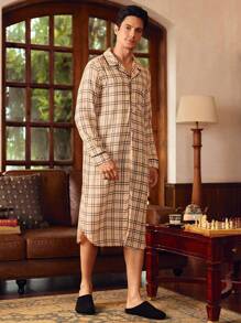 Manfinity Men's Plaid Collar Long Sleeve Sleepwear Robe - Multicolor - View 5
