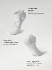 GLOWMODE 3双防滑绑带无缝趾结构踝部瑜伽普拉提黑色袜子 - 白色 - 查看 4