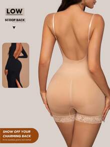 SHEIN 1pc Seamless Body Shaper For Women With Waist Trainer, Tummy Control, Butt Lifter, Backless, Square Collar, Bodysuit