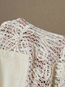 Elaquor Camisa de moda de manga larga con bolsillo, cierre de un pecho y estampado floral jacquard para mujer de talla grande - Albaricoque - Ver 8