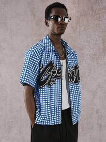PAVTROS Manfinity Streetrush Men's Summer Letter & Plaid Print Zipper Front Casual Shirt - Multicolor - View 6