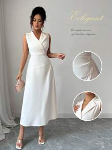 Chiquease Váy trơn cổ không tay thanh lịch, màu trơn, Xuân/Hè - Màu be - Xem 1