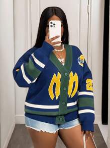 Slaydiva Áo khoác cardigan dệt kim tay dài cổ chữ V dáng rộng, họa tiết 23, kiểu dáng mới, thích hợp mặc thường ngày và dạo phố, cỡ lớn, phù hợp cho mùa thu đông. - Nhiều màu - Xem 5