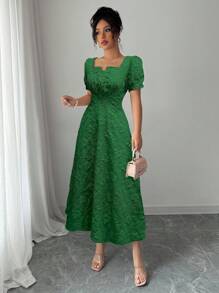 Rafferiza 女士花卉提花泡泡袖连衣裙