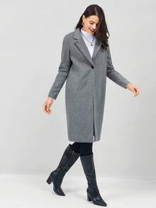 Miaspire Abrigo largo de lana gris para mujer, ropa de mujer para otoño, chaqueta de mujer, blazer de lana, ropa de abrigo para mujer, abrigo gris oscuro, ropa de oficina para mujer, ropa casual de viaje para mujer, serie gris gris - Gris - Ver 3