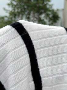 Solflare Plus Size Black & White Striped Split Sleeve Casual Dress,Sun Dresses For Women