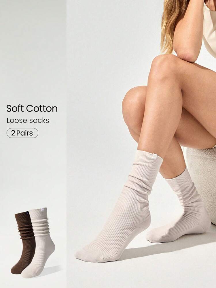 2-Pack Cotton-Blend Soft Cozy Mode Stacked Tube Socks With Seamless Toe Construction Daily Casual Full Winter