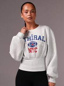 Athîral Áo nỉ in chữ thắt eo thường ngày cho nữ, Thu/Đông - Xám - Xem 3