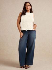 Elaquor Plus Size Women Solid Color Ruffle Hem Casual Tank Top,Going Out Tops,Holiday Spring To Summer - Beige - View 2