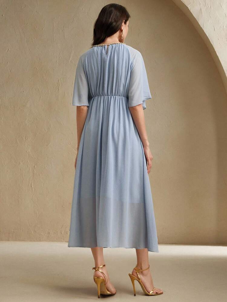 Anewsta Elaire Summer Elegant Fashion Waist Cutout Neck Design Women Dress