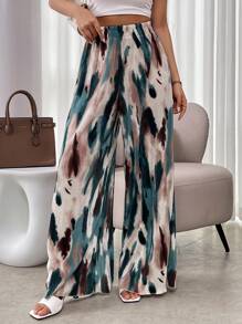 Breezaya 扎染阔腿休闲裤，女士春秋休闲自然阔腿长款多色宽松女裤，休闲日常穿着 - 彩色 - 查看 3