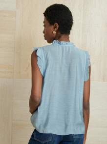 Aveloria Modichic Elegant Minimalist Layered Ruffle Hem Sleeveless Women Short Blouse - Blue - View 2