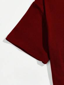 Manfinity Homme 男士字母和美国国旗图案休闲圆领短袖 T 恤，夏季百搭 - 酒紅色 - 查看 4