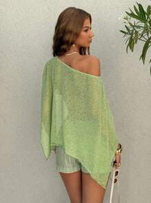 EgrlEra 女式休闲宽松不对称下摆衬衫，夏季款式 - 青檸色 - 查看 2