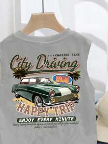 SHEIN Young Boy Casual Minimalist Letter Print Sleeveless Tank Top, Suitable For Summer