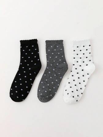 Goth 3 pares de calcetines cortos casuales con estampado de lunares para mujer