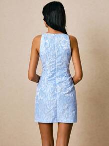 Women Floral Print Round Neck Sleeveless Short Casual Elegant Dress, Summer - Blue - View 2