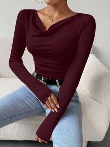 RosyDaze 女士纯色长袖休闲上衣，简约日常穿着