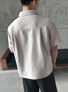 ESTAVOR Áo sơ mi thêu xích thời trang thường ngày cho nam, phù hợp cho mùa hè - Màu Xám nhạt - Xem 3