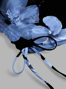 Firerie 蓝色芙蓉印花图案迷你紧身吊带连衣裙，荷叶边下摆，侧面抽绳，适合假期、音乐节、海边度假、浪漫、海滩、春假、夏季迈阿密女孩蓝色碎花连衣裙紧身连衣裙夏季连衣裙女士紧身连衣裙碎花连衣裙适合外出时尚连衣裙 - 彩色 - 查看 8