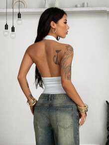 Coolane 女士夏季演唱会服装 狂欢装 节日外出 Y2K 海滩装 热带度假 白色 V 领连体裤 - 白色 - 查看 3