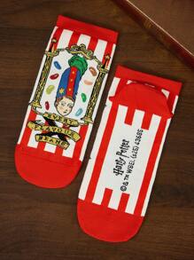 HARRY POTTER X SHEIN 5 Pairs Gift Box Packaging Soft & Breathable Moisture-Wicking Casual Women Ankle Socks WithBertie Bott's Every Flavor Beans Fashionable And Cute Pink Short Socks Reinforced Toe & Heel For Durabiliy All Season All-Match,Christmas