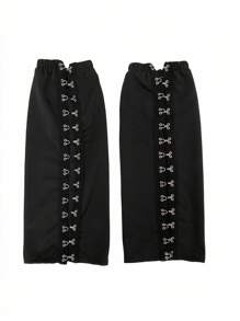 ROMWE Grunge Punk Adjustable Gothic Metallic Multi-Strap Leg Warmers, Punk Y2K Fashion Versatile Accessory Suitable For Vacation, Party, Outing, And Photoshoot, Halloween - Black - View 5