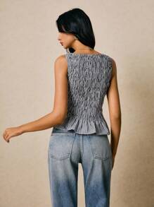 Poéselle Women's Casual Striped Ruffle Hem Camisole, Suitable For Summer - Black and White - View 2