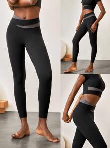GLOWMODE 24" FeatherFit™-Sculpt Two-Tone Crossover Compression Leggings Medium Impact Workout Daily Gym Fall Winter