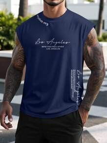 Manfinity LEGND 男士标语印花圆领休闲宽松宽肩上衣 - 藏蓝色 - 查看 1