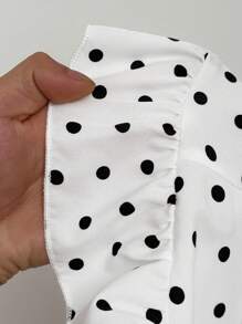 Sweetra Maiou de damă mărime mare, cu volane, decolteu halter, cu buline romantice, model polka dot - Multicolor - Vizualizare 7