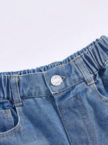 Girls'' Casual Distressed Denim Capri Pants, Soft Cotton Loose Fit, Fashionable Streetwear For Summer Holiday Daily Wear