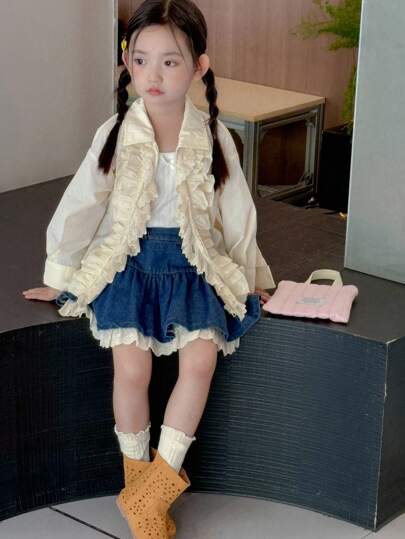 Dazy Kids 女童荷叶边宽松休闲长袖外套