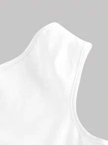 SHEIN MOD Women's White Oblique Shoulder Belted Wide Leg Short Jumpsuit - White - View 4
