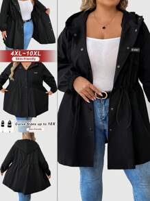 SHEIN CURVE+ Chaqueta cortavientos con capucha de longitud media, casual y deportiva, para mujer talla grande, versátil para otoño, ropa de mujer talla grande 8xl, ropa de mujer talla grande 6xl, ropa de mujer curvilínea, camisas de mujer curvilínea, ropa de mujer talla grande