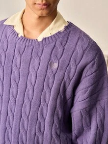 SWAVVY Men's Casual Solid Color Cable Knit Sweater, Autumn/Winter - Violet Purple - View 7