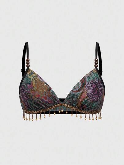 Hippie ملابس علوية كاميسول مطبوعة بطراز البيزلي مع شراريب خشبية مزخرفة للنساء ذوات الحجم الكبير، بطراز غربي هيبي رجعي، يمكن ارتداؤها مع التنانير أو البناطيل