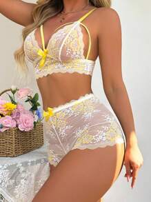 SHEIN 2件套女士性感蕾丝内衣套装 - 彩色 - 查看 4