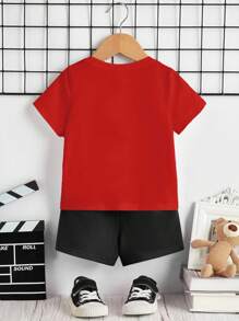 SHEIN Leap Crew 男宝宝休闲简约圆领短袖短裤套装，适合春夏季，含棉 - 彩色 - 查看 4