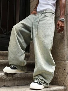 PAVTROS 复古男士水钻装饰图案牛仔裤 - 淺色水洗藍 - 查看 6