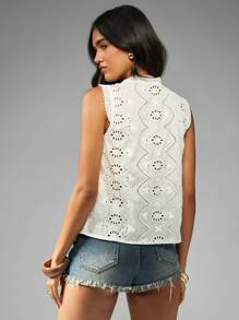 MISSGUIDED 孔眼蕾丝衬衫系带前波西米亚风夏季背心无袖背心女性海滩度假节日装英国刺绣 - 白色 - 查看 2