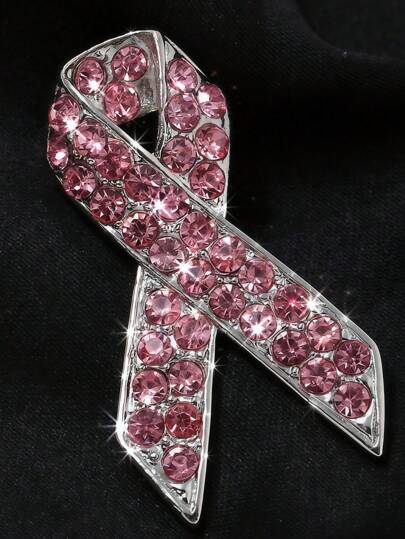 5/2pcs Shiny Crystal Ribbon Brooches, Women Breast Cancer Awareness Pins, Pink Ribbon Ruby AIDS Hope Ribbon Brooches, Accessories To Decorate Women's Clothes, Hats, Bags And Scarves, Jewelry Gifts For Women With Breast Cancer