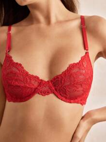Charlaine Floral Lace Underwire Lingerie Set - Red - View 4