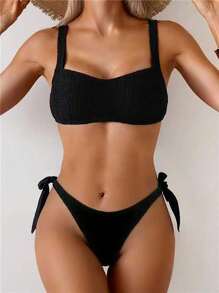 Swim Basics Bộ bikini 2 mảnh ren buộc lưng gợi cảm cho nữ màu đen, mùa hè - màu đen - Xem 3